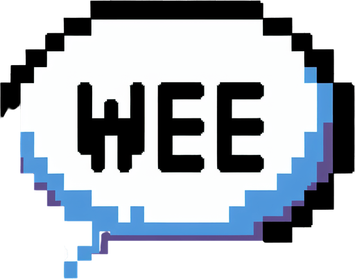 speech bubble saying "wee".
game asset. 2d. 8bit. no background. transparent background.