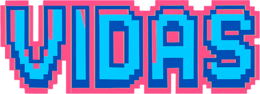 las letras vidas con un color rosa y azul con contorno rosa y azul combinados hechos con pixeles.
In-Game asset.  2d.  High contrast.  No shadows