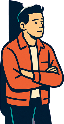 a man waiting outside.
In-Game asset.  2d.  High contrast.  No shadows