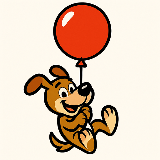 perro colgado de un globo version caricatura.
In-Game asset.  2d.  High contrast.  No shadows