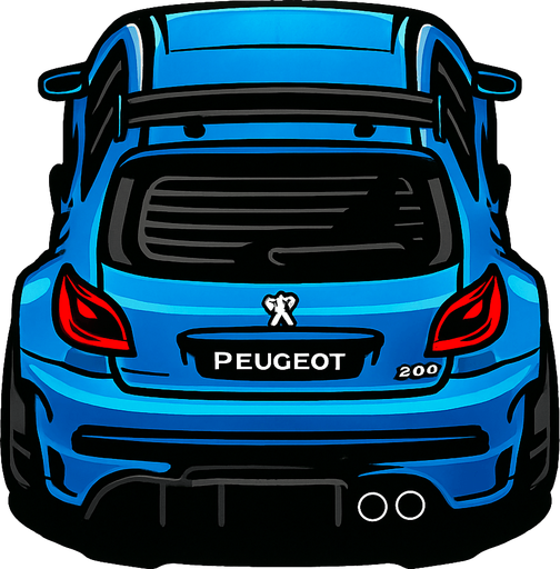 Mavi ve asiri Spor olarak ozellestirilmis bir peugeot 206 arkasi ama yukaridan.
In-Game asset.  2d.  High contrast.  No shadows