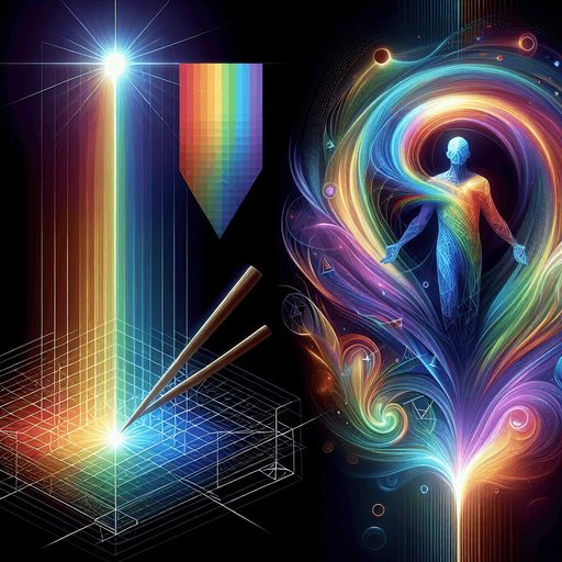 A classic prism shape refracting a beam of white light into a rainbow spectrum. Could also be a figure surrounded by a swirling aura containing all the skill colors..
Single Game Texture.  In-Game asset.  2d.  Blank background.  High contrast.  No shadows