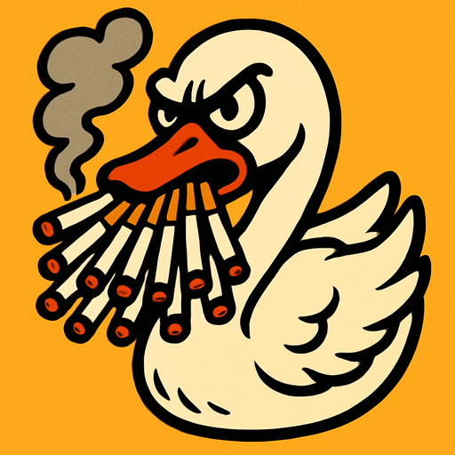 A fuming swan with 16 cigarettes.
In-Game asset.  2d.  High contrast.  No shadows