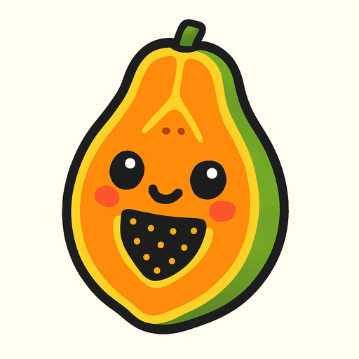 Papaya with cute face.
In-Game asset.  2d.  High contrast.  No shadows