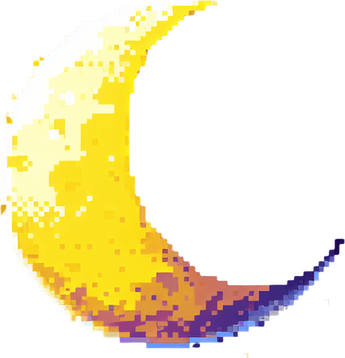 A pixel art moon, crescent, pale yellow.
Single Game Texture. In-Game asset. 2d. Blank background. High contrast. No shadows.