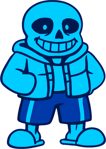 Sans de color azul.
In-Game asset.  2d.  High contrast.  No shadows