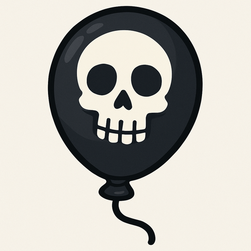 Black Ballon with white skull on.
In-Game asset.  2d.  No shadows