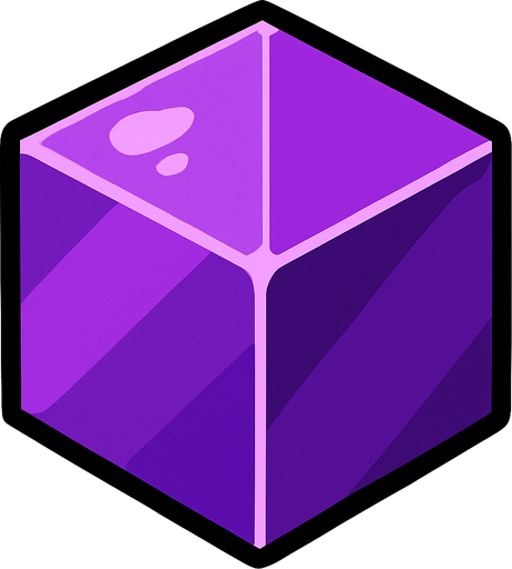 cristal morado cubico 2d.
In-Game asset.  2d.  High contrast.  No shadows