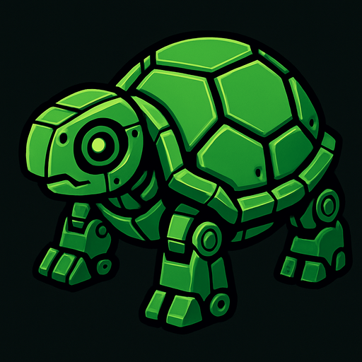 Tortuga robot verde.
In-Game asset.  2d.  High contrast.  No shadows