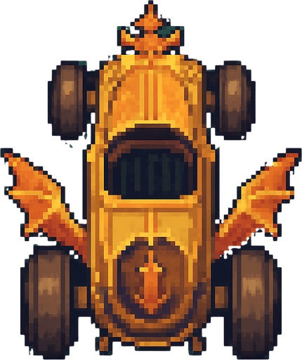 pixel art fantasy car bird's eye view.
In-Game asset.  2d.  High contrast.  No shadows