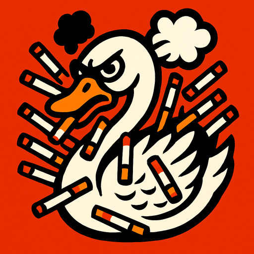 A fuming swan with 16 cigarettes.
In-Game asset.  2d.  High contrast.  No shadows