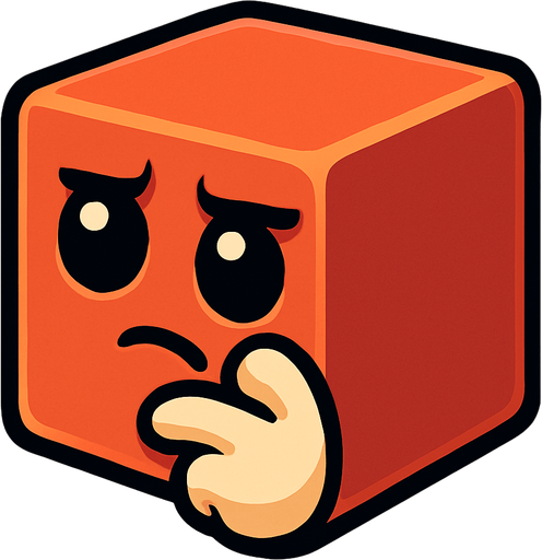 The cube of this game should look like it's thinking and its color should stay the same, it should have no feet or hands and its face should look like 3D..
In-Game asset.  2d.  High contrast.  No shadows