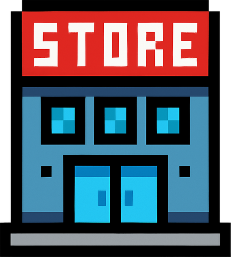 Commercial building 2d pixilated topdown.
In-Game asset.  2d.  High contrast.  No shadows