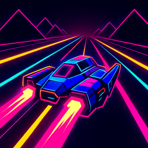 synthwave bright neon glow audiosurf or f-zero like ship
In-Game asset.  2d.  High contrast.  No shadows