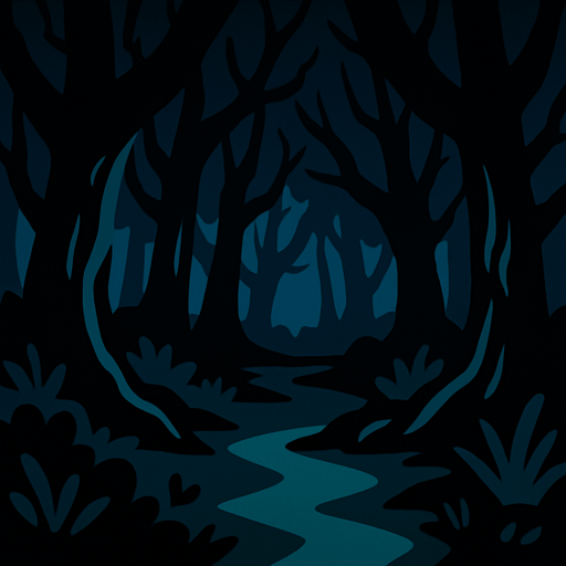 Un bosque oscuro.
In-Game asset.  2d.  High contrast.  No shadows. Cartoon