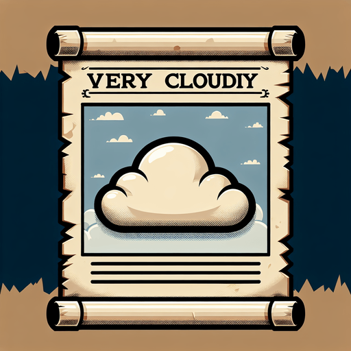 a pergament letter with the name "Very cloudy". It has a big cloud on it. vertical. Single Game Texture. In-Game asset. 2d. Blank background. High contrast. No shadows.