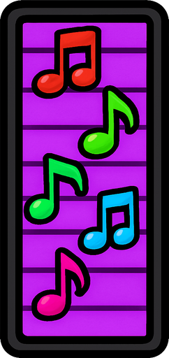 vertical bar with vivid colored notes in it.
In-Game asset.  2d.  High contrast.  No shadows