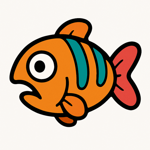 Floppy Fish.
Single Game Texture.  In-Game asset.  2d.  Blank background.  High contrast.  No shadows