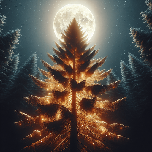 Photorealistic pine tree in night light, top view