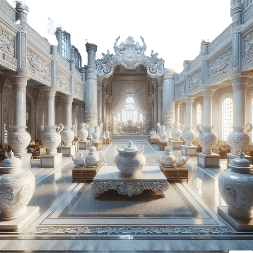 Hall in a luxury asian emperor castle (with white ceramics)