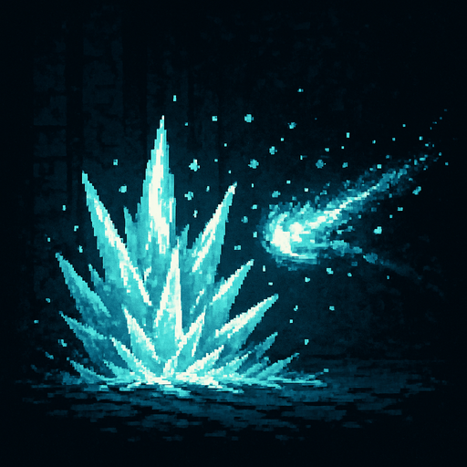 Sadece freeze büyüsü yap insan olmasın Dark souls style 2d pixel art.
In-Game asset.  2d.  High contrast.  No shadows