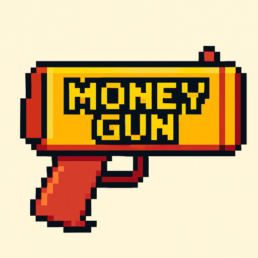 Money gun pixel art. Without money, horizontal. In-Game asset.  2d.  High contrast.  No shadows