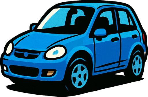 Mavi Bir araba.
In-Game asset.  2d.  High contrast.  No shadows