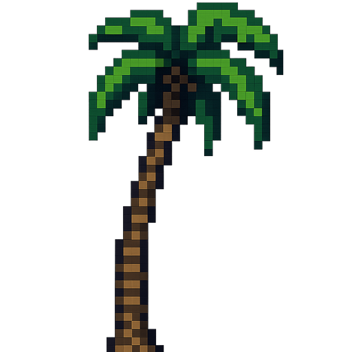 A super tall pixel tall palm tree, as in RoadOut, maybe leaning right?
In-Game asset.  2d.  High contrast.  No shadows