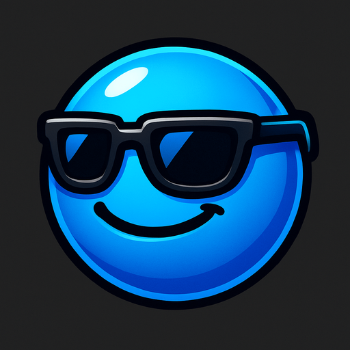 A cool blue round ball.
In-Game asset.  High contrast.  No shadows He has sunglasses and a cool smile