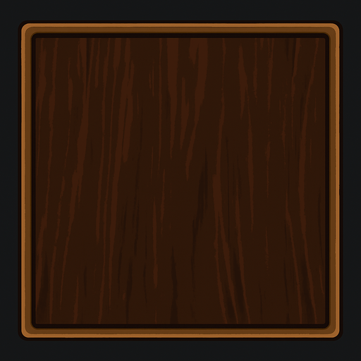haz una caja con bordes estrechos y el fondo de color madera oscuro.
In-Game asset.  2d.  High contrast.  No shadows