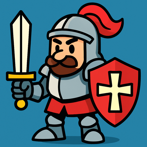 Has un caballero estilo cartoon.
In-Game asset.  2d.  High contrast.  No shadows