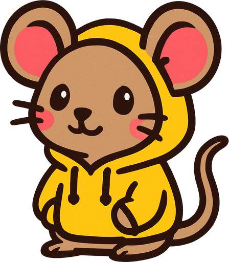 a cute mouse with a hoodie on.
In-Game asset.  2d.  High contrast.  No shadows