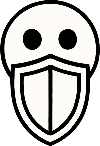 White simple circular enemy seen from above, black outline. Black eyes, with a single shield in-font of it. Black and white only. Blue background.