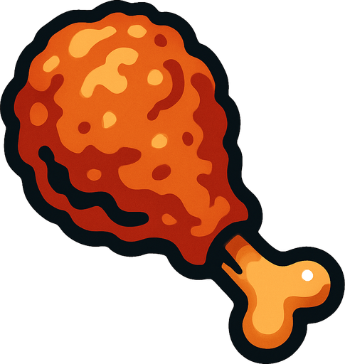 Fried chicken drumstick.
In-Game asset.  2d.  High contrast.  No shadows