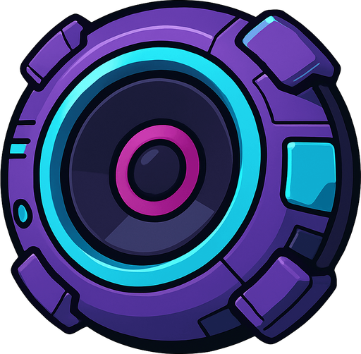 a round shape futuristic speaker.
In-Game asset.  2d.  High contrast.  No shadows
