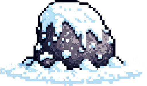 pixel art of a rock covered in snow. Single Game Texture. In-Game asset. 2d. Blank background. High contrast. No shadows.