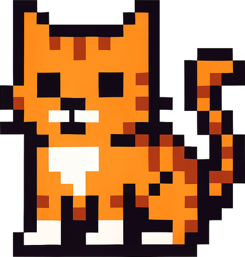pixel cat.
In-Game asset.  2d.  High contrast.  No shadows