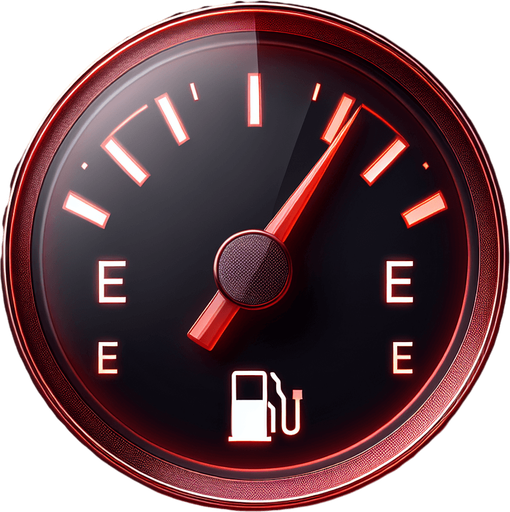 Red fuelindicator's gauge. Transparent image from front view.