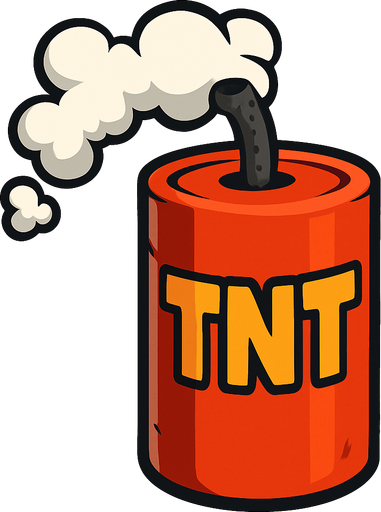 Big TNT firecracker that is a dud with smoke wafting out of the fuse hole.
In-Game asset.  2d.  High contrast.  No shadows. Cartoon style. 3D image