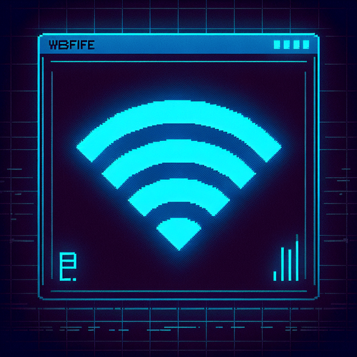 A minimalist UI website icon for a retro hacking app, representing a WiFi connection. The icon features a simple pixel-art style signal symbol with three curved bars radiating outward in blue, evoking a classic WiFi logo. The bars are cleanly rendered with subtle gradients for depth, while a soft neon blue glow surrounds the design to emphasize the cyberpunk aesthetic. The background is dark and minimal, with a faint grid pattern barely visible, aligning with the retro-futuristic theme. The overall design is clean, functional, and perfectly suited for a retro hacking interface.
Single Game Texture. In-Game asset. 2d. Blank background. High contrast. No shadows.
