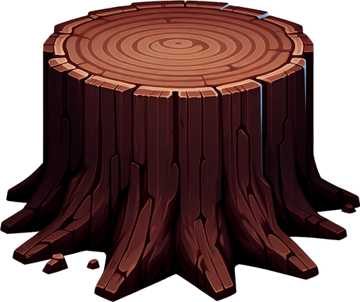 Ağaç kütüğü vektör tarzda dik bir adet koyu kahverengi.
Single Game Texture.  In-Game asset.  2d.  Blank background.  High contrast.  No shadows