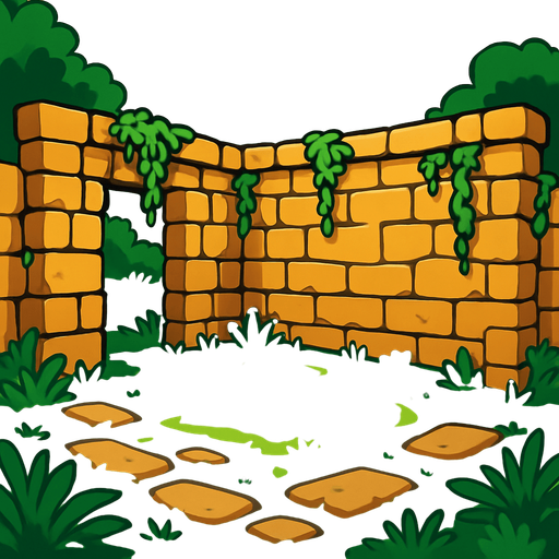Create a beautiful place with grassy, earthy views, but it should not have a roof; it should have walls..
In-Game asset.  2d.  High contrast.  No shadows