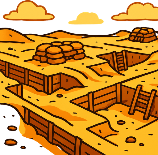 the battlefield should only have trenches and such in the desert, it should be cartoonish..
In-Game asset.  2d.  High contrast.  No shadows