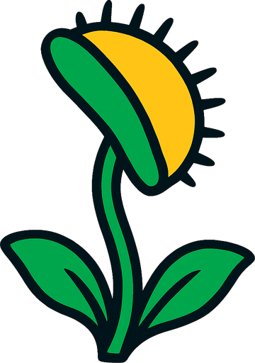 A venus flytrap with one mouth and is looking up side view.
In-Game asset.  2d.  High contrast.  No shadows VERY SIMPLE