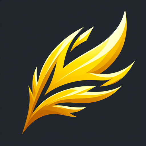 A sharp, angular gust of wind symbol in bright yellow, or a stylized yellow feather..
Single Game Texture.  In-Game asset.  2d.  Blank background.  High contrast.  No shadows