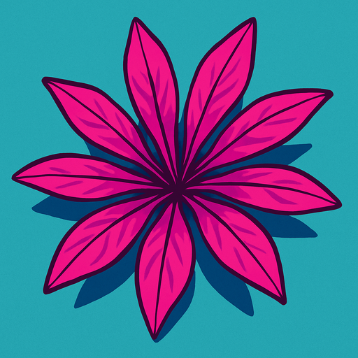 Top view of colorful pink plant looking upwards.
In-Game asset.  2d.  High contrast.  No shadows