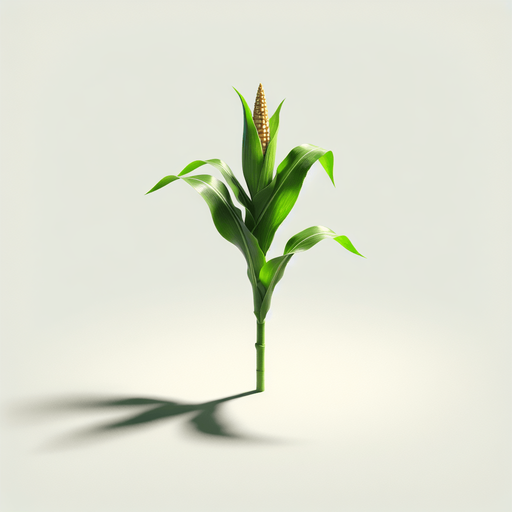 A corn plant in early stage of growth..
Single Game Texture. In-Game asset. 2d. Blank background. High contrast. No shadows.