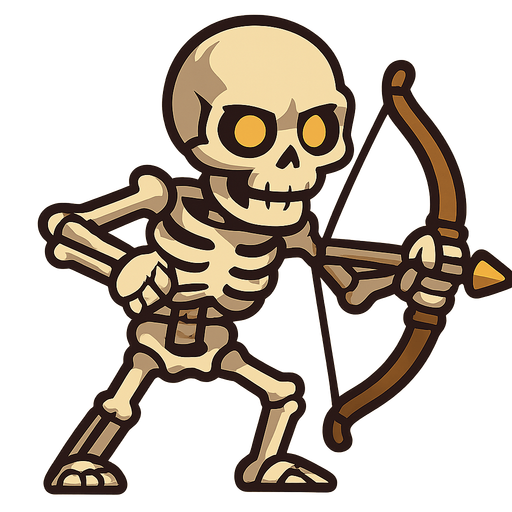 A skeleton with a bow.
In-Game asset.  2d.  High contrast.  No shadows