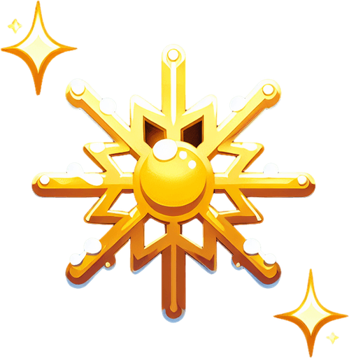 a golden snowflake, cartoon Single Game Texture. In-Game asset. 2d. Blank background. High contrast. No shadows.