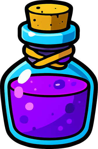 Botellita de elixir morado.
In-Game asset.  2d.  High contrast.  No shadows